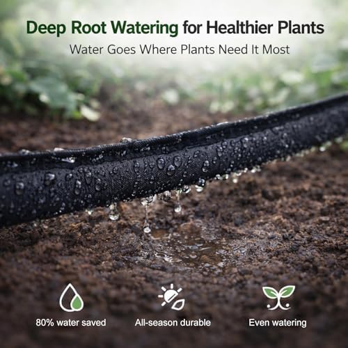 Flat Soaker Hose 25 ft 3-Pack with Splitter, 80% Water-Saving Drip Irrigation Hose 75 ft, Linkable DIY Garden Soaker Hose System for Garden Beds, Lawn, Vegetables & Trees (25ft 3-pack) - Image 2