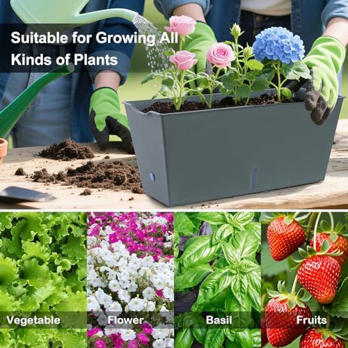 Window Box Planter 6 Pcs, 16.5 Inches Self Watering Rectangle Flower Plant Pots with Drainage Holes Trays, Vegetable Planters for Windowsill Patio Garden Balcony Porch Yard (Dark Green) - Image 7