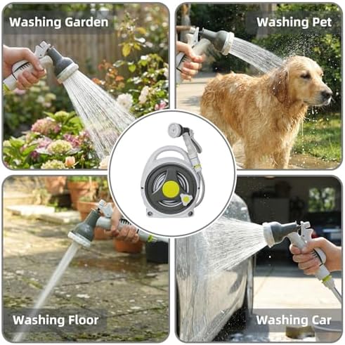 Portable Garden Hose Reel 50 ft, ABS Lightweight Hose Storage Tote with 9 Patterns Nozzle for Small Yard, Balcony & Patio, Manual Rewind & No Assembly Required - Image 4