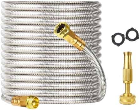 50 ft Heavy‑Duty Stainless Steel Garden Hose, Kink‑Resistant by RELJOFUM
