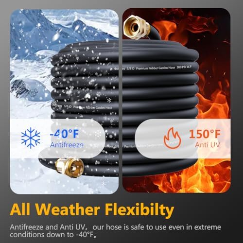 Guitrees 90FT 5/8 Heavy Duty Rubber Garden Hose - 300psi Working, 1000psi Burst - Hot/Cold Water - Five-Layered Braiding for Durability - Versatile for Gardening, Agriculture, Construction(Black) - Image 6