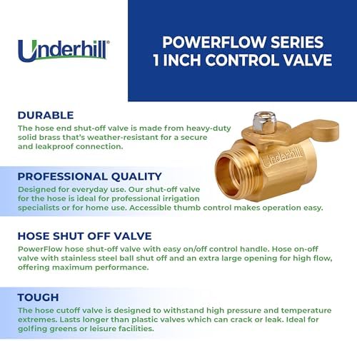 Underhill PowerFlow Brass Hose Shut Off Valve, 1-Inch Hose Thread NPSH, High Flow Cutoff End Attachment, Heavy-Duty Commercial Fittings, 48 GPM, CV10H - Image 3