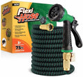 Flexi Hose with 8 Function Nozzle, 75FT - Lightweight Expandable Garden Hose, No-Kink Flexibility, 3/4 Inch Solid Brass Fittings and Double Latex Core - Black and Green by FlexiHose