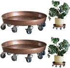Rolling Planter Caddy(430lbs Capacity), Heavy Duty Metal Plant Stand with Brake Wheels Plant Dolly Mover Plant Pot Tray Saucer for Indoor Outdoor 16inches Copper,2Pack by SKAFORZ