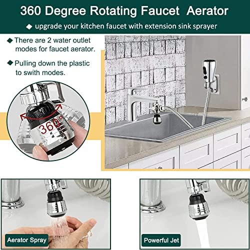 Kitchen Faucet Sink Sprayer Attachment Set,3 Modes Sink Sprayer Replacement Head with Stainless Steel Hose,Faucet Aerator and Brass Diverter Valve (5 pcs Adapter) for Washing Fruit,Dishes and Hair1 - Image 3