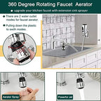 Kitchen Faucet Sink Sprayer Attachment Set,3 Modes Sink Sprayer Replacement Head with Stainless Steel Hose,Faucet Aerator and Brass Diverter Valve (5 pcs Adapter) for Washing Fruit,Dishes and Hair1 - Image 3