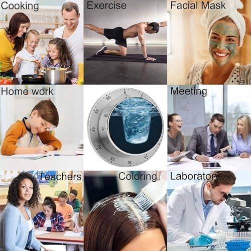 Water Kitchen Timers for Cooking Chef Cooking Timer Clock 60-Minute Visual Timers Indoor Mechanical Accurate Countdown Timer No Batteries Required - Magnetic Backing - Image 5