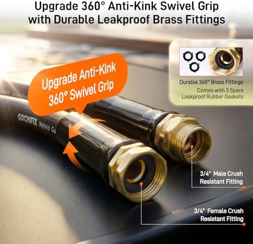 Garden Hose, 50ft 5/8" Heavy Duty Rubber Water Hose, 550 PSI Burst, 360° Anti-Kink Swivel Connectors, All-Weather Flexible, Leakproof 3/4" Brass Male to Female Fittings - Image 4