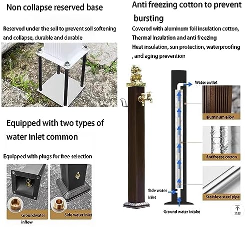 Freestanding Outdoor Garden Hose Holder Stand with Brass Faucet, Heavy Duty Metal Water Hose Storage Stake Rack for Backyard, Antifreeze Cracking(Hose Included) (Color : - Image 5