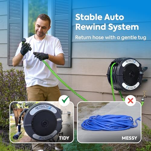 Macnaught Retractable Garden Hose Reel, 82 Ft Water Hose Reel Heavy Duty Retractable Hose with Metal 180° Swivel Rotation Bracket for Wall Mount - Gray - Image 6