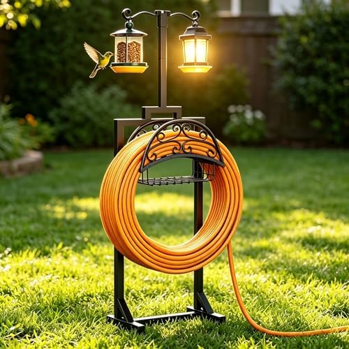 Garden Hose Holder with Shepherds Hooks - Freestanding Metal Water Hose Holder Stand Holds 160ft, Heavy Duty Garden Hanger Storage Rack for Outside Yard Lawn Farm - Image 3