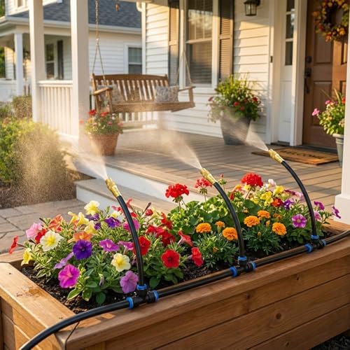 Drip Irrigation System, 2026-Upgrade 100Ft 1/4" Garden Watering System with 24 Pcs 360° Adjustable Copper Nozzles, DIY Kit for Garden, Lawn, Greenhouse, Raised Beds & Outdoor Plants - Image 6