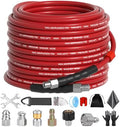 Sewer Jetter Kit 50FT for Pressure Washer, 5800 PSI Drain Cleaner Hose 1/4 Inch NPT with Spray Nozzle, Button Nose and Rotating Sewer Jetting Nozzle, Spanner Teflon Tape Pearl Corsage Pin by Unknown