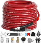 Sewer Jetter Kit 50FT for Pressure Washer, 5800 PSI Drain Cleaner Hose 1/4 Inch NPT with Spray Nozzle, Button Nose and Rotating Sewer Jetting Nozzle, Spanner Teflon Tape Pearl Corsage Pin by Unknown