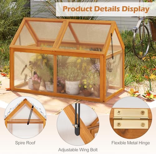 Giantex Wood Cold Frame Greenhouse, Portable Raised Flower Planter Protection with Transparent Panels & Adjustable Roof, Small Indoor Outdoor Hot House for Garden Balcony, 40”x21”x28” - Image 5