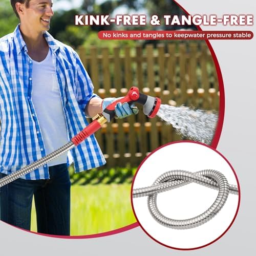 Stainless Steel Garden Hose 50ft, Heavy Duty Water Hose with 10 Functional Nozzles, No Kink, Lightweight and Flexible, Strong and Durable, Suitable for Outdoor,Yard and Lawn - Image 6
