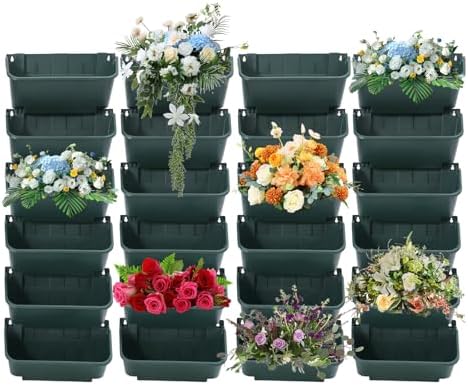 24 Pack Vertical Garden Planter,13 inch Wall Mounted Planter for Patio Indoor Outdoor Decor, Garden Self Watering Pot Balcony Plant Vegetable Fruit Herb Hanging Pocket Holder Flowerpot (Army Green) by kunghei