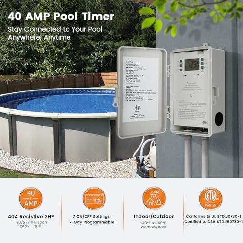 SURAIELEC Digital Pool Timer, 40Amp 2HP, 120/240/277VAC, 12-Hour Display - Image 2