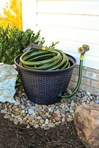 The HC Companies 18 inch Woven Garden Hose Holder, Lightweight UV-Resistant Plastic Water Hose Holder with 100-Foot Capacity, 2-Pack Water Hose Pots for Garden, Patio & Home Organization, Black - Image 3