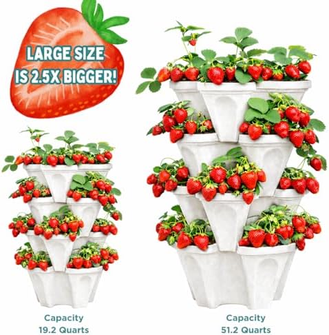 Vertical Garden Planter 4 Tier Stackable System 16 Plants, Space Saving Herb, Strawberry & Food Crop Planter with Center Support Hole for Indoor Outdoor Gardening (4, Stone, Large) - Image 4