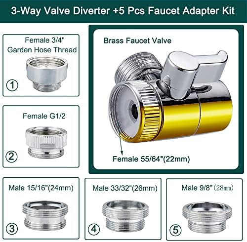 Kitchen Faucet Sink Sprayer Attachment Set,3 Modes Sink Sprayer Replacement Head with Stainless Steel Hose,Faucet Aerator and Brass Diverter Valve (5 pcs Adapter) for Washing Fruit,Dishes and Hair1 - Image 4