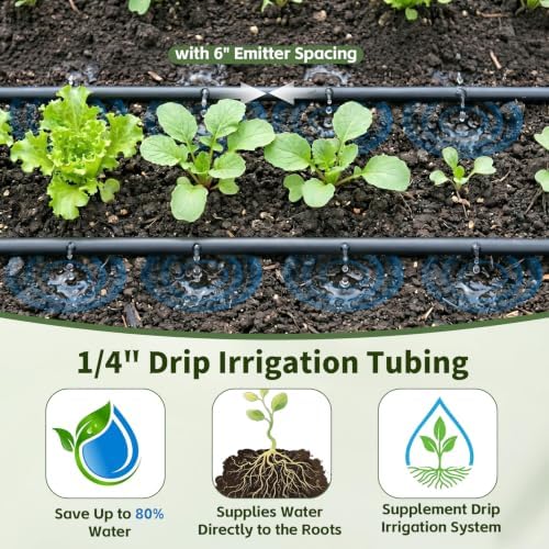 1/4 Inch Drip Irrigation Tubing 500Ft – Built-in 0.5 GPH Emitters Every 6", Flexible LLDPE Hose with Smooth Inner Wall, Water-Saving Drip Line for Garden, Greenhouse, Flower Beds & Landscape, Black - Image 2
