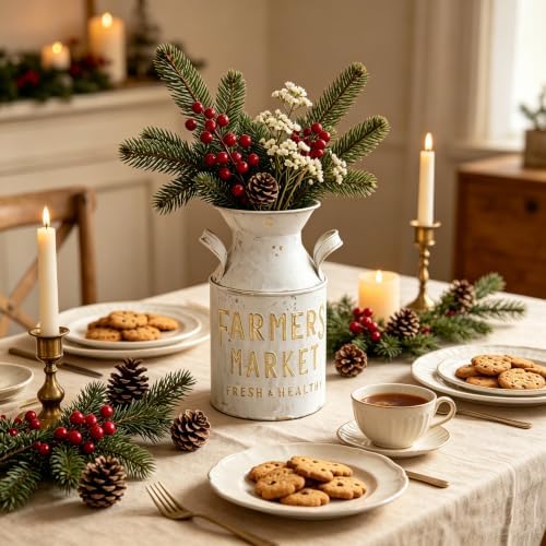10.2" H Vintage Metal Milk Can Vase, Rustic Farmhouse Decorative Flower Vases, Distressed Pitcher Jug Vases for Indoor Outdoor Home Kithen Garden Table Centerpiece Decor - Image 5