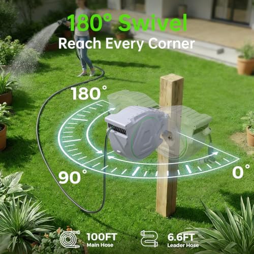 Retractable Garden Hose Reel, 100ft 5/8 inch Water Hose Reel for Gardening - Image 4