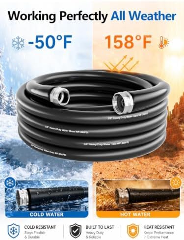 5/8" Hot/Cold Rubber Garden Water Hose 50ft, -50℉-158℉, Black - Image 2