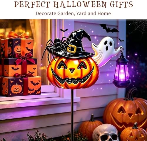 YJFWAL Halloween Pumpkin Solar Garden Lights Outdoor Waterproof, for Child and Friends, Stake Lights with Solar Lantern, Hanging Solar Lights, Solar Path Lights Yard Art Outside Patio Decor - Image 3