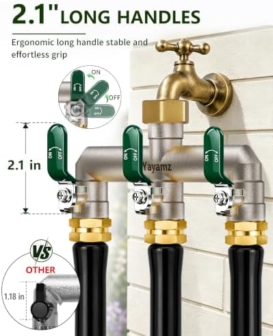 3-Way Garden Hose Splitter, Heavy-Duty Brass, 3/4" GHT, (Green) - Image 5