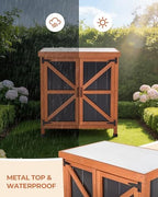Outdoor Storage Cabinet, 31.5"×17.7"×33.3" in Wood Garden Tool Shed with Rustproof Metal Top, Potting Bench for Patio, Backyard, Pool & Garage, Organizer with Shelves - Image 5