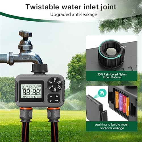 Watering Timers, 2 Zone Digital Water Timer Automatic Irrigation Controller 3/4'' Thread Sprinkler Watering System for Outdoor for Garden Hose - Image 6