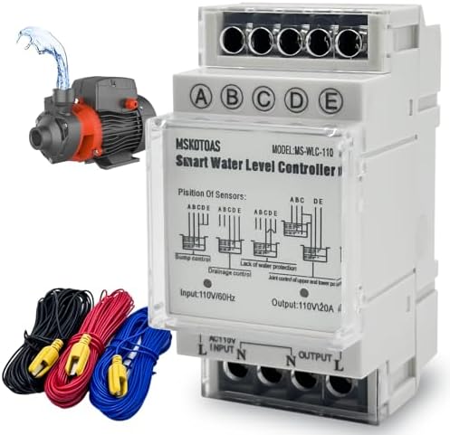110V Automatic Smart Water Level Controller for Water Drainage and Storage, Sump Pump Float Switch Relay,Pump Control with 33 ft Detectors, Auto On Off by Unknown