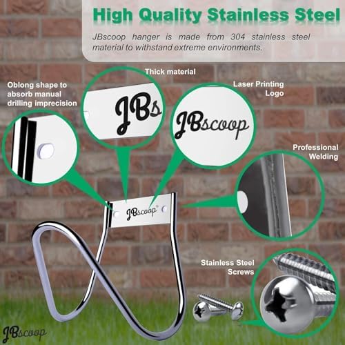 JBscoop Garden Hose Holder Stainless Steel Small Wall Mount Garden Hose Hook, Ideal for Water, Air, Hydraulic Hose, Ropes, Extension Cords Heavy Duty & Rust Proof Large Set of 2 - Image 7