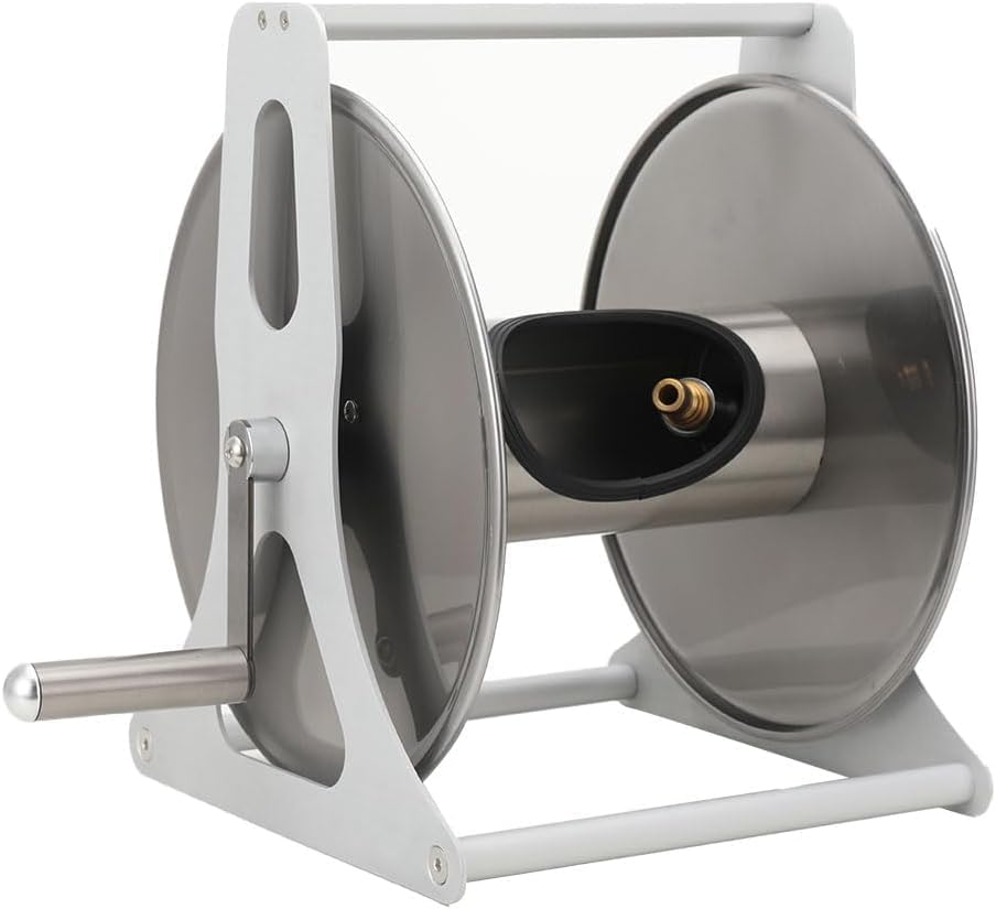 1/2in Stainless Steel Garden Hose Holder Kit, Wall Mounted Garden Hose Reel 50m Capacity Water Hose Storage Rack With 360° Rotatable Handle For Home Garden Lawn #002 by Unknown
