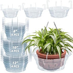 8-10-12" 12-Pack Clear Hanging Plant Basket Drip Pans Water Catcher Tray by VIOBEPASS
