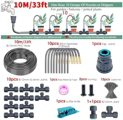 Flexible Brass Adjustable Spray Kit Gray 3/8"PE Hose Quick Connect Fogging Cooling Dedusting Watering System for Garden(10m Kit) - Image 2