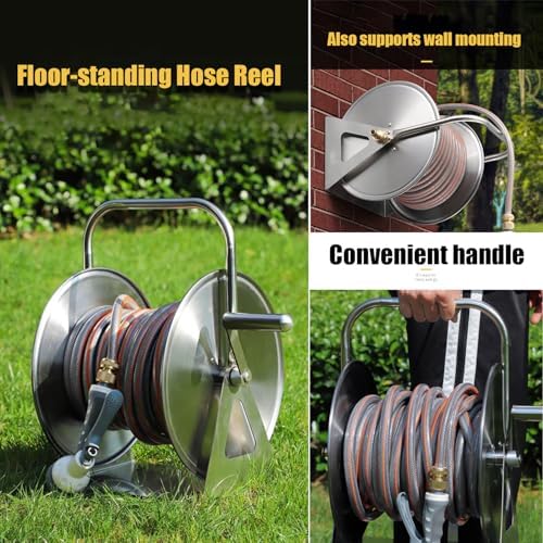 Garden Hose Reel with 6.6FT Hose, Wall or Floor Mounted Hand Crank for Easy Storage in Lawn, Patio, Yard and Garden - Convenient Outdoor Organizer - Image 2