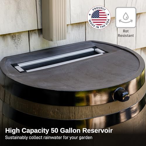 RTS Home Accents 50-Gallon Rain Barrel with Link Kit, Flat Back Rain Water Collection Barrel, Link Kit Included, Woodgrain with Black Stripes (2 Pack) - Image 3