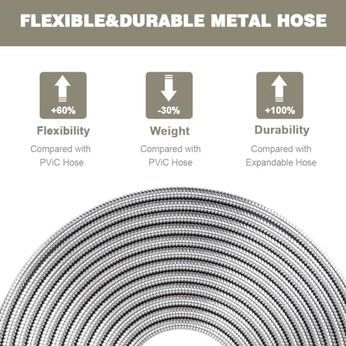 Omont Metal Garden Hose 100FT, Stainless Steel Water Hose with Nozzle, Flexible, Lightweight, Puncture Proof, Never Kink & Tangle, Heavy Duty Garden Hose for Yard and Outdoor - Image 4
