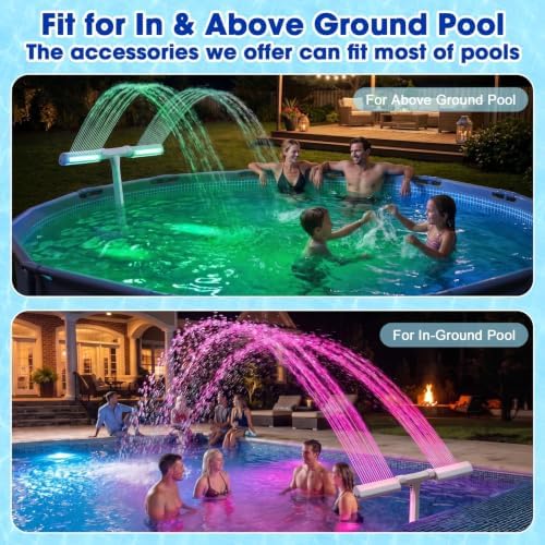 Pool Fountain for Above and Inground Pools, APP Smart Control Pool Lights with 16 Color LED Lights, Waterfall Sprinkler and Adjustable Dual Sprayer for Swimming Cooling Outdoor - Image 2