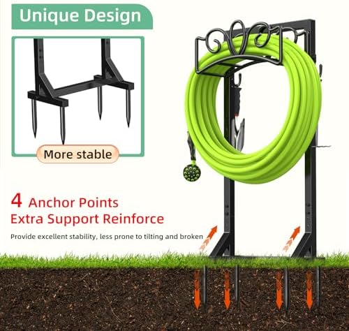 Garden Hose Holder Reel, Upgraded Metal Hose Reels Holds 150ft Hose | Heavy Duty Freestanding Water Hose Holders, Detachable Hose Storage Hanger for Outside - Flower Vine - Image 2