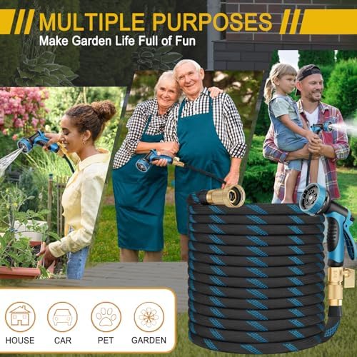 Garden Hose 50 ft, Leak Proof, Kink-Free Water Hose with 10 Function Spray Nozzle, Lightweight, Flexible, Fabric Portable Hose for Gardening, Blue - Image 5