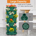 VECELO 7 Tier Vertical Garden Planter, Self Watering Stackable Planters with Wheels for Strawberries, Herbs, Flowers, Vegetables, Dark Green - Image 4