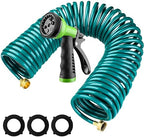 Pangda Expandable Coil Garden Hose 50 Ft with Spray Nozzle, Green by Pangda