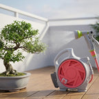 mini portable garden pipe cart, adjustable spray gun with 6 different gears, suitable for various faucets, portable water pipe truck can be used for car washing, watering plants (Pink) - Image 2
