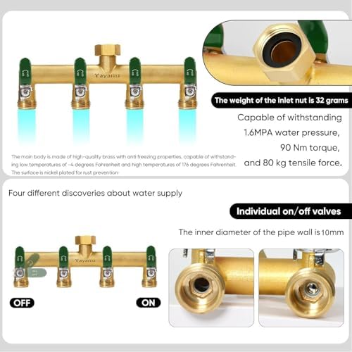 4 Way Garden Hose Splitter, 3/4" GHT Outdoor Water Spigot Splitter - Image 3
