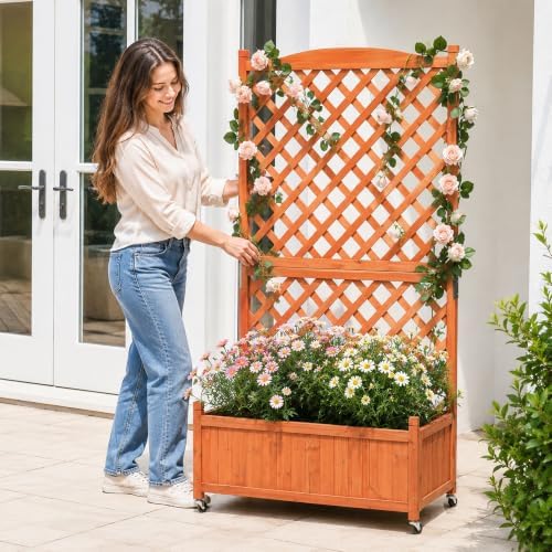 Trellis Raised Garden Bed with Wheels Trellis for Climbing Plants Outdoor - Image 5