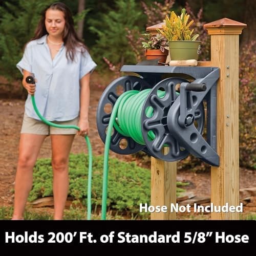 Liberty Garden Products Basics 512 Wall Mounted Hose Reel with Shelf Gray - Image 7